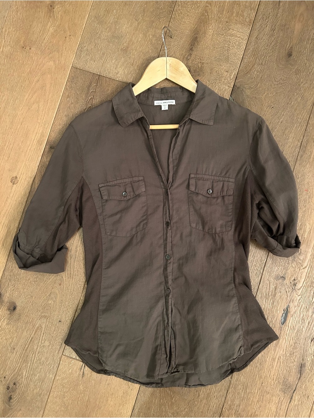 James Perse Women's Olive Button-Down Shirt - Lightweight Casual